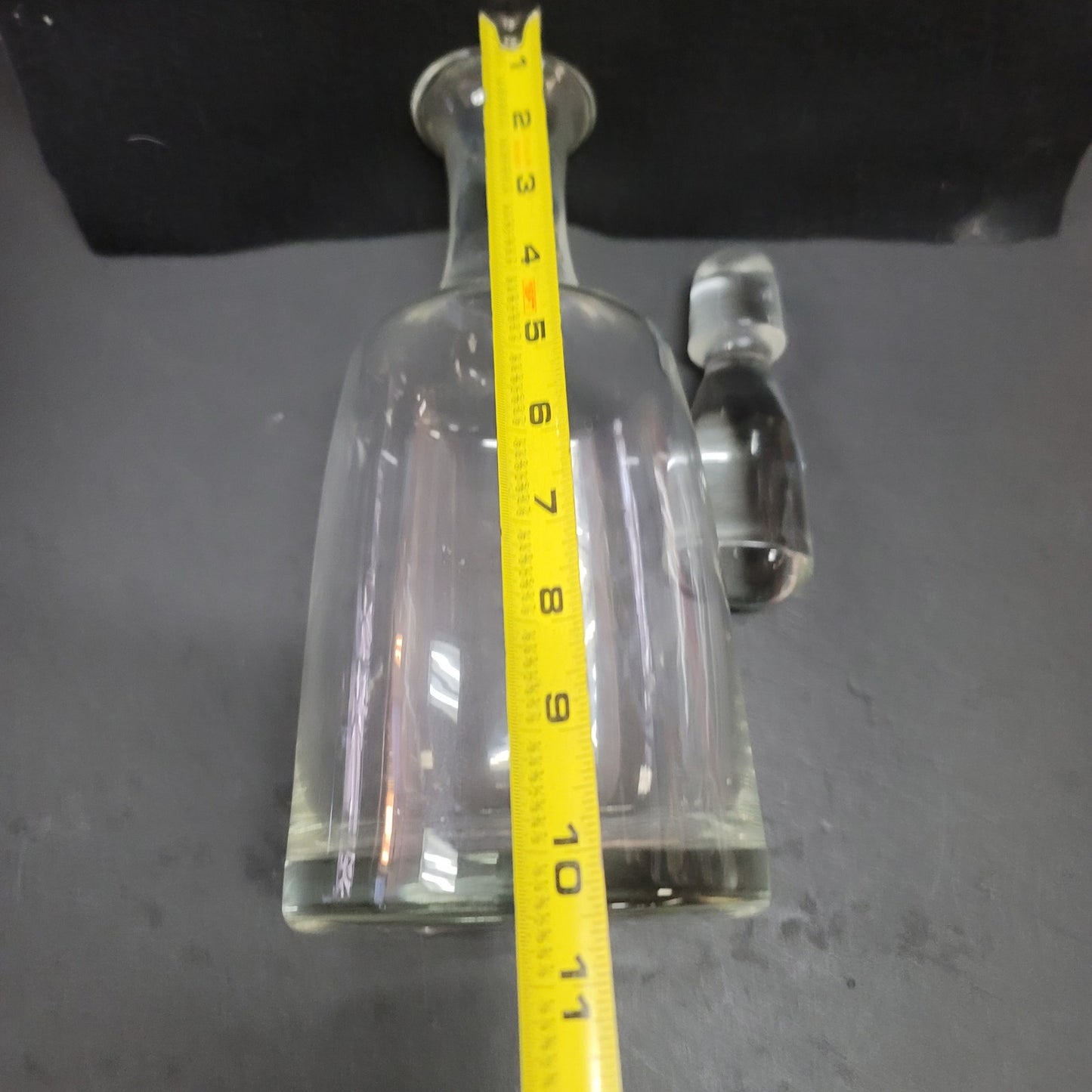 Glass tall decanter with etched fitted Glass Stopper Vintage Barware MCM liquor