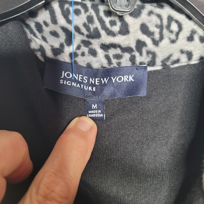 Jones New York Jacket Size Medium Black Animal Print Full Zip Crushed Velvet NEW