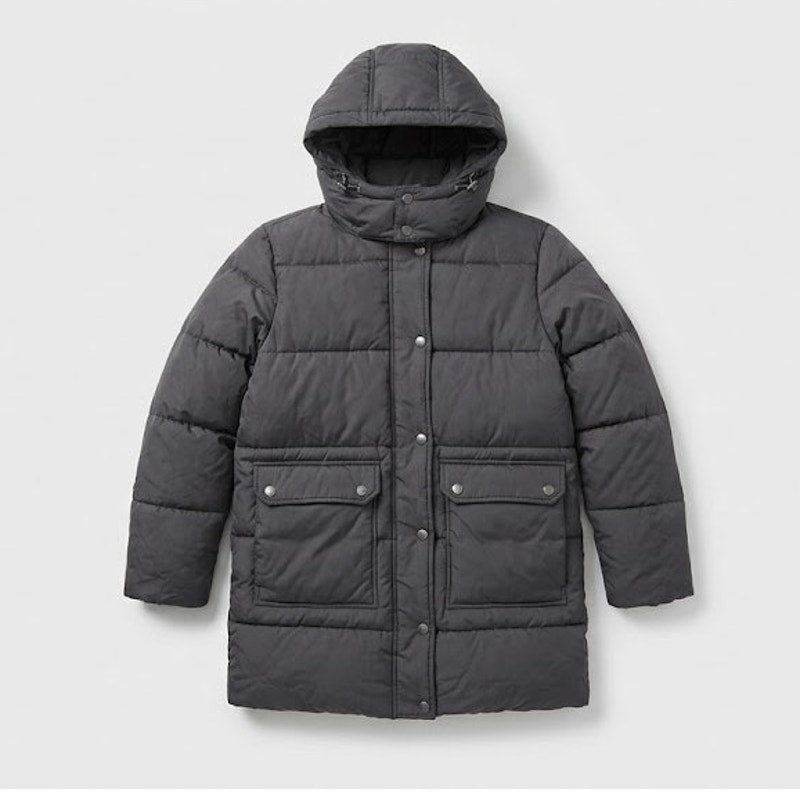 Lucky brand Hooded parka puffer jacket Small Coat Charcoal Black w/ Pockets NEW