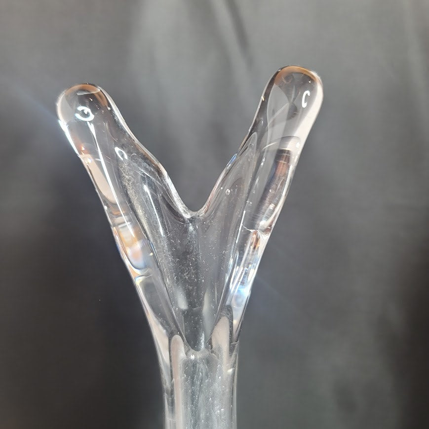 Crystal 12" clear glass swung vase with Silver Stamped base 1960's V top taper