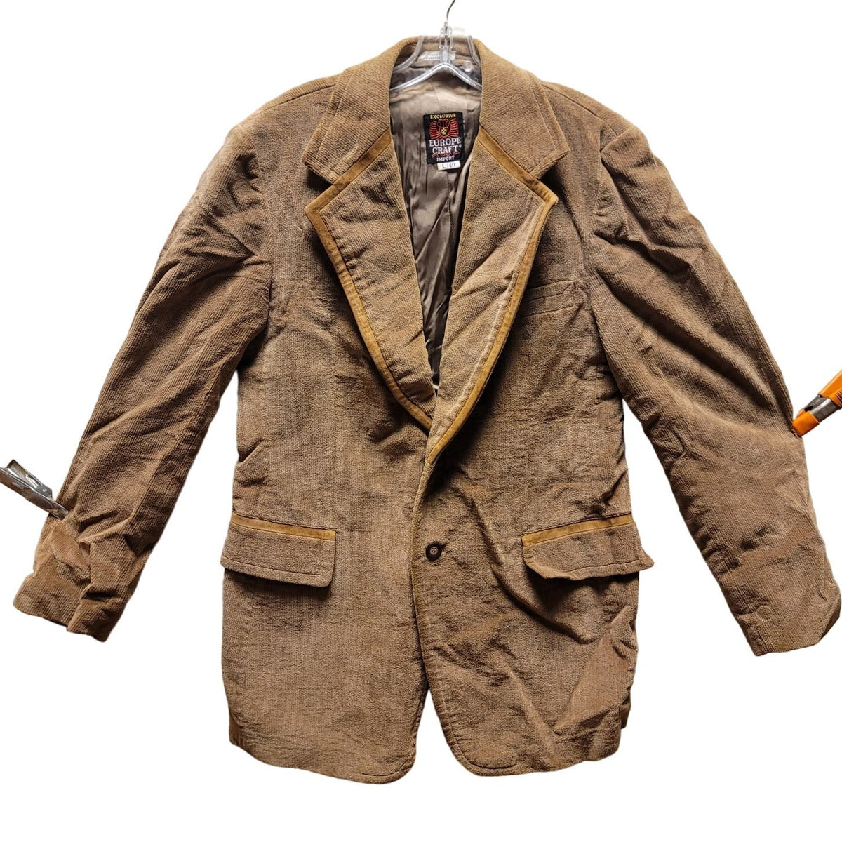 VINTAGE Brown Europe Craft Mens Coat Jacket 40 Long Wide Lapel Textured