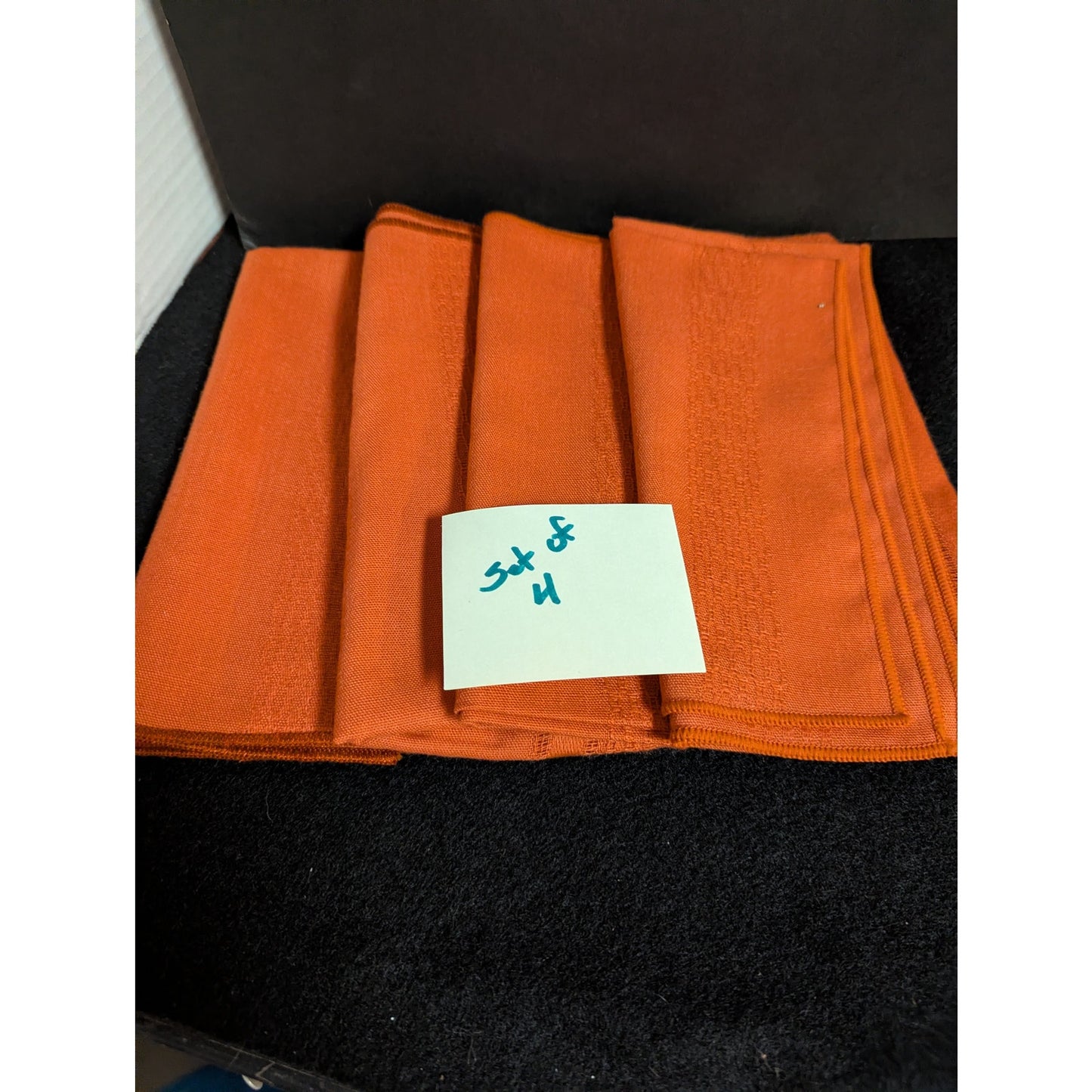 Vintage Mid Century Orange Cloth Napkins Set 4 Black Stripe Accent Retro Dining