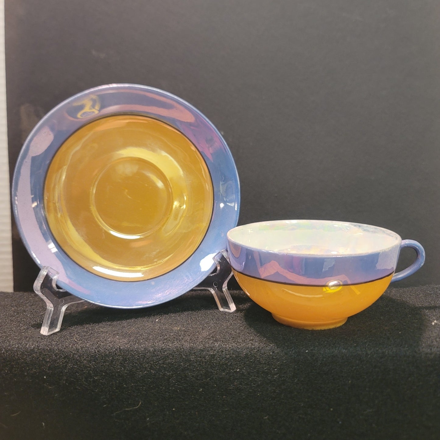 Takito Golden Orange Blue Lusterware Vintage Japanese Teacup and Saucer