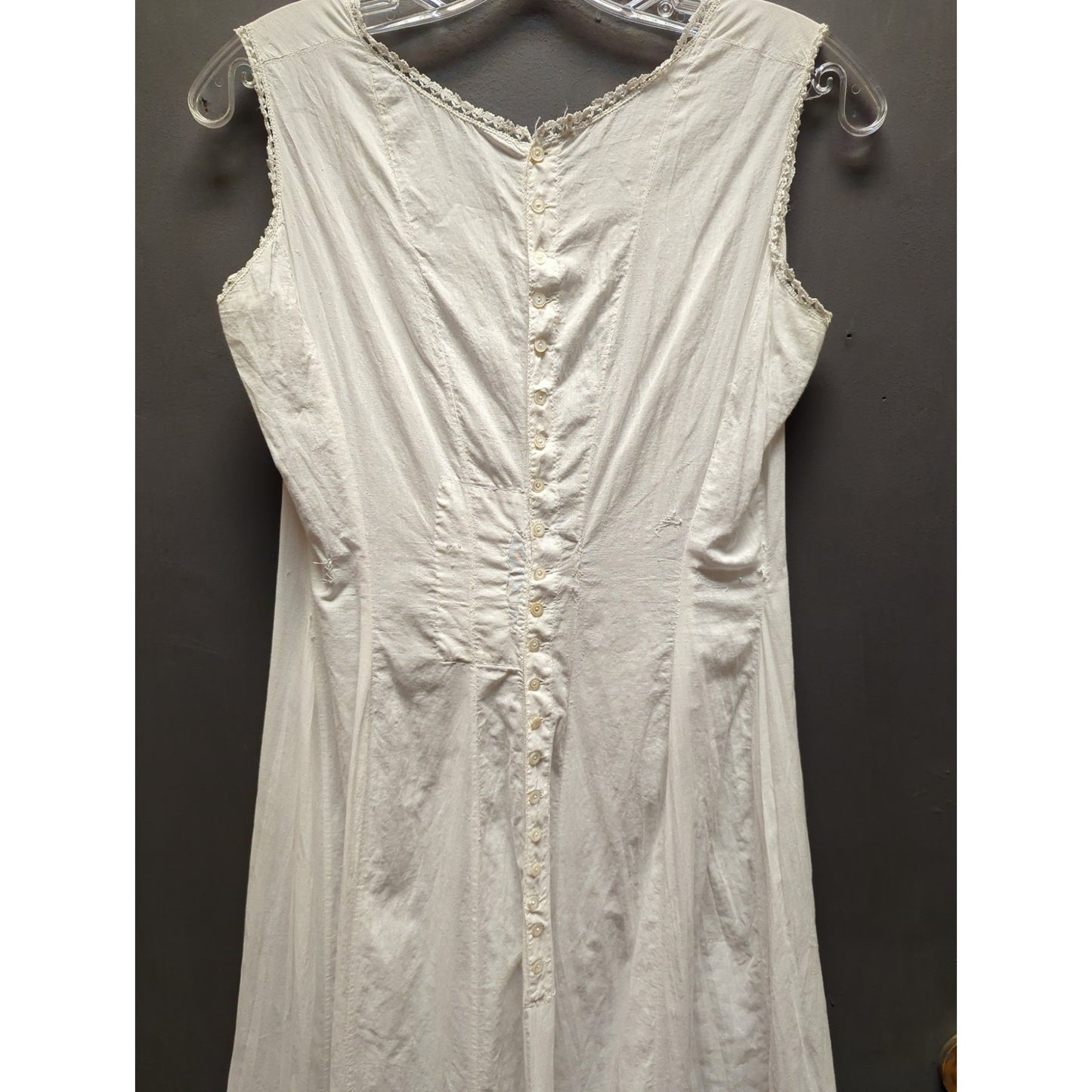 Antique Edwardian Era nightgown slip dress tea gown White cotton sleeveless