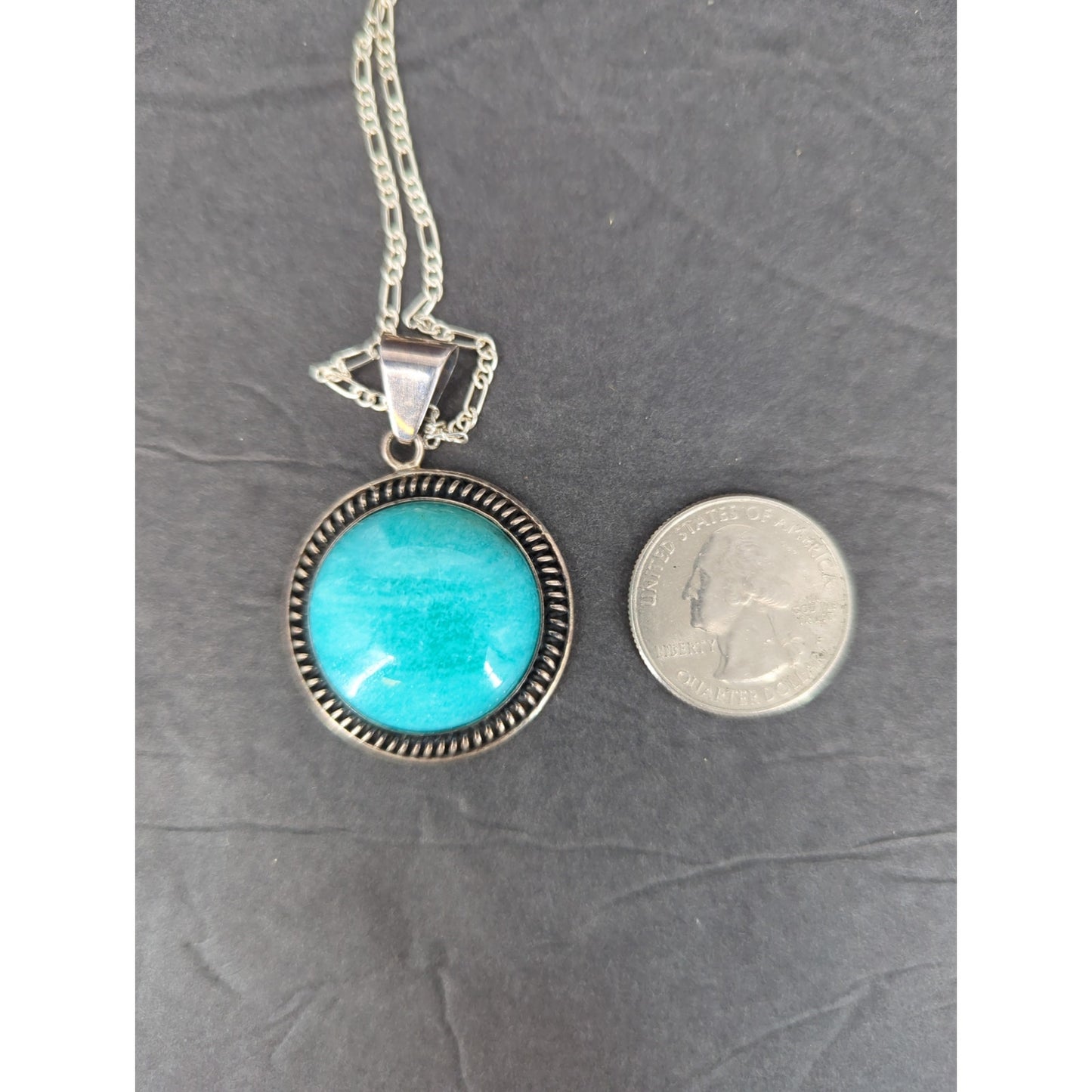 Vintage Sterling Silver Turquoise Cabochon Pendant Necklace Southwestern Boho