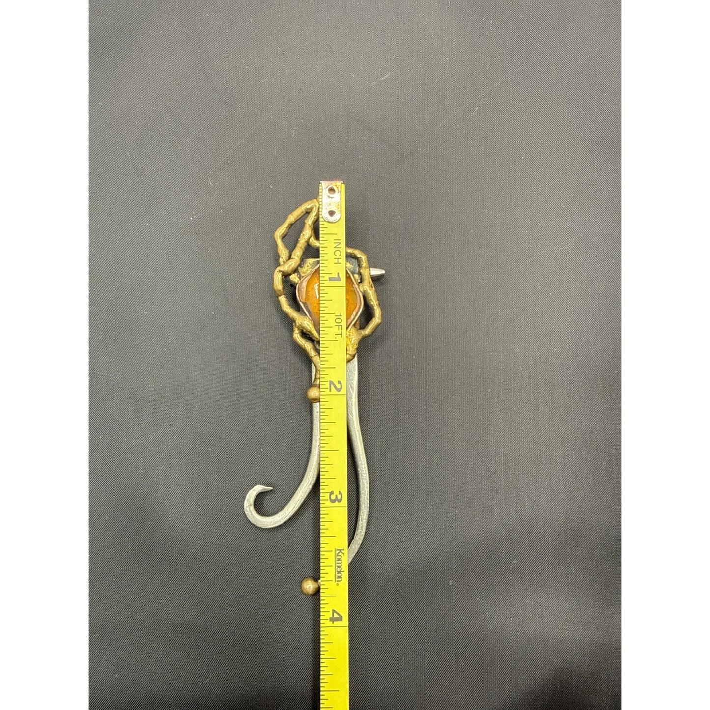 Vintage Brutalist Brass & Silver Enamel Center Brooch MCM Unsigned Statement Pin