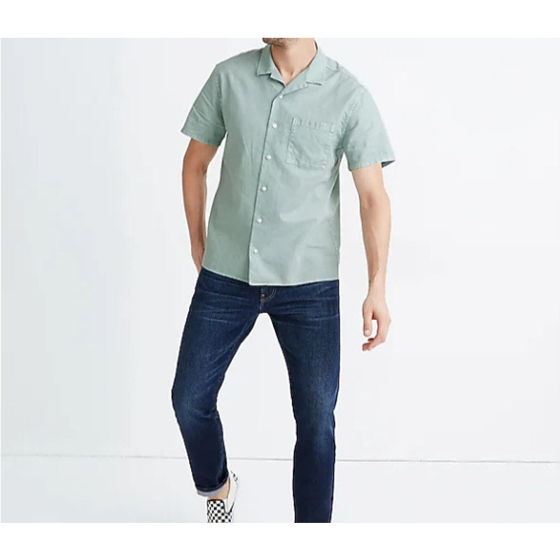 Madewell Linen-Cotton Easy Camp Shirt Sage mist Size Small Pocket Button Up NEW
