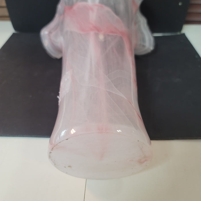 Murano art glass large vase End-of-day Slag White Pink Handkerchief Ruffle