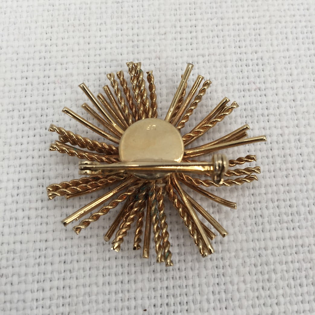 Vintage MCM Fashion gold-tone STARBURST brooch pin Braided Metal 1960 MOD style