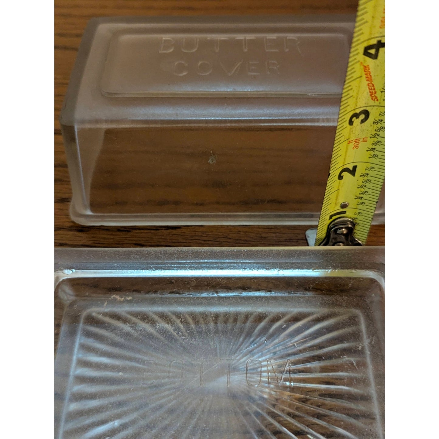 Vintage Clear Heavy Glass Embossed BUTTER SAVER Covered Dish Farmhouse Kitchen