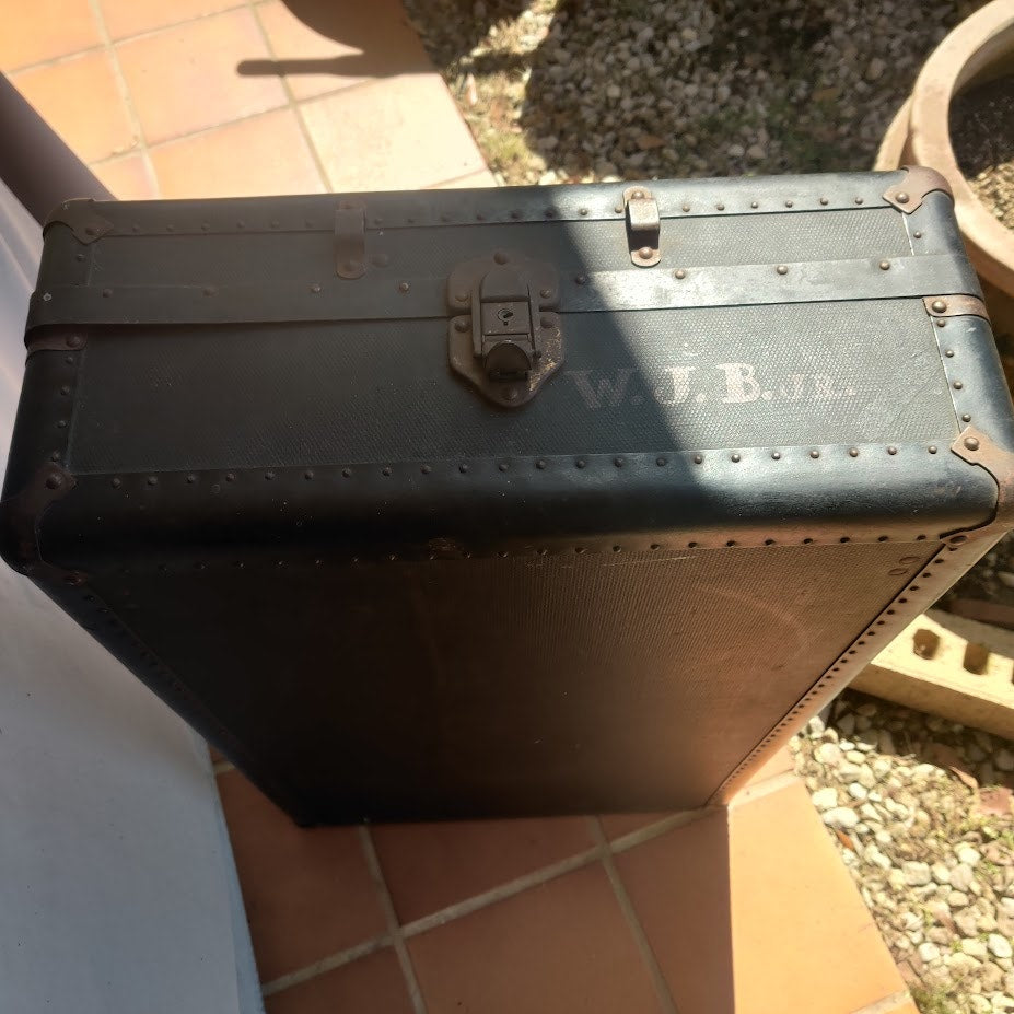 Vintage Industrial Steamer Trunk Wardrobe Antique Luggage Mid-Century Military