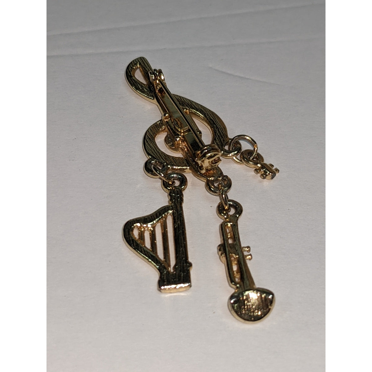 Vintage Treble Clef Musician Band Brooch Pin Harp Trumpet Key Charms