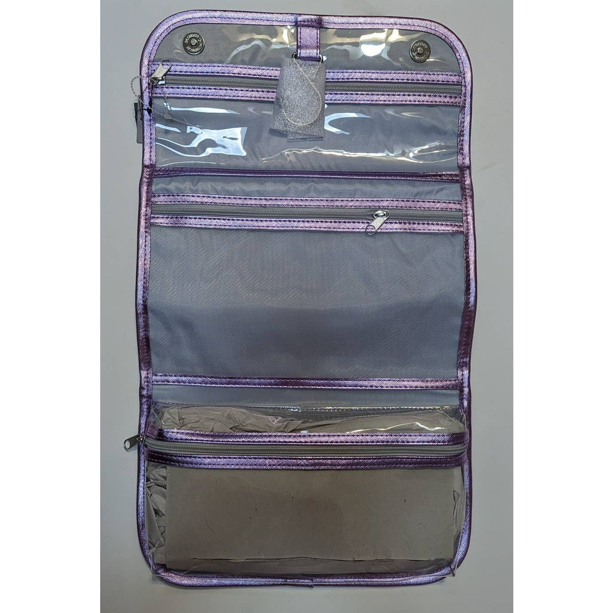 Tahari Lilac Sweethearts Hanging Travel Fold Up Toiletry Case Bag Clear Plastic