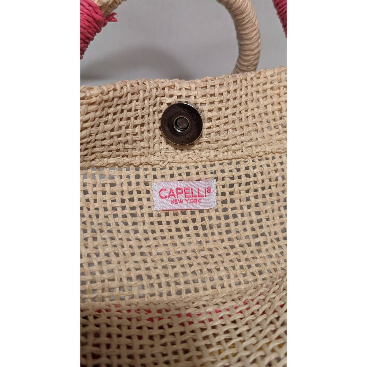 Capelli Straw Bag Rainbow Pom Pom Beach Tote NWT Pastel Jute Top Handle Travel
