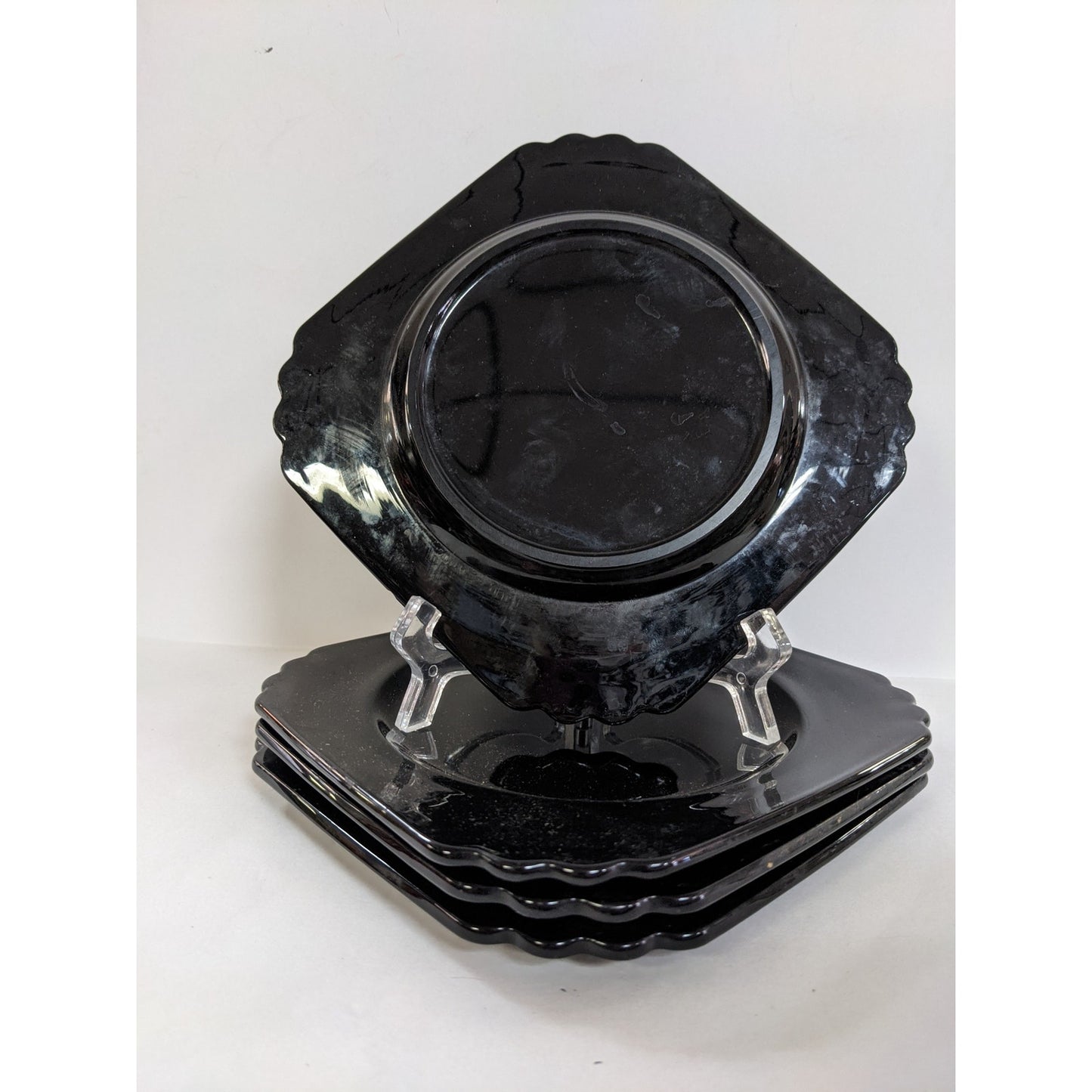 Fostoria Mayfair Black Amethyst Set 4 small glass plates 7" x 7" Bread Luncheon