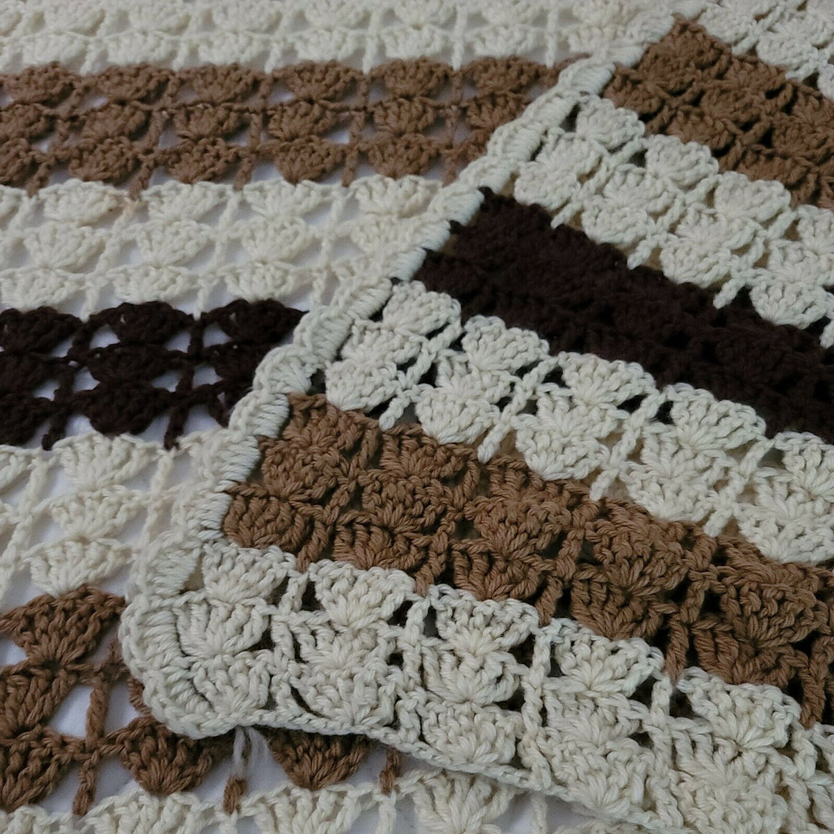 Queen/ Full Vintage Crochet Afghan Blanket Granny Square Handmade 77" x 82"