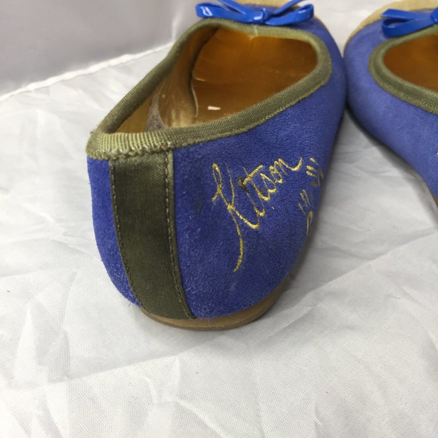 Kitson Ballet Flat Slip On Cap Toe Shoes Suede Leather Blue/olive Size 7.5 US