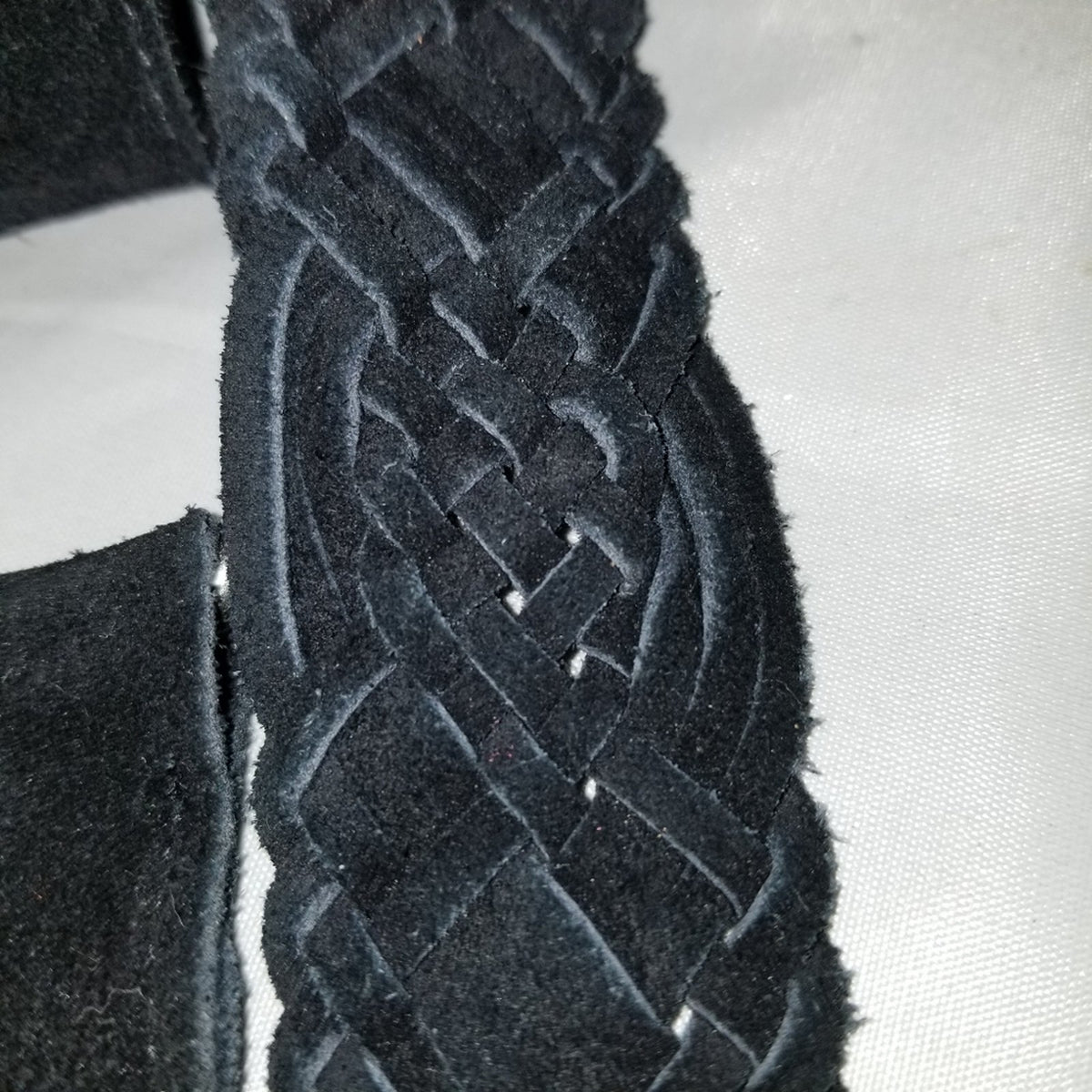 Vintage Black Suede Braided Basketweave Boho Chic O-Ring Wide Belt Large