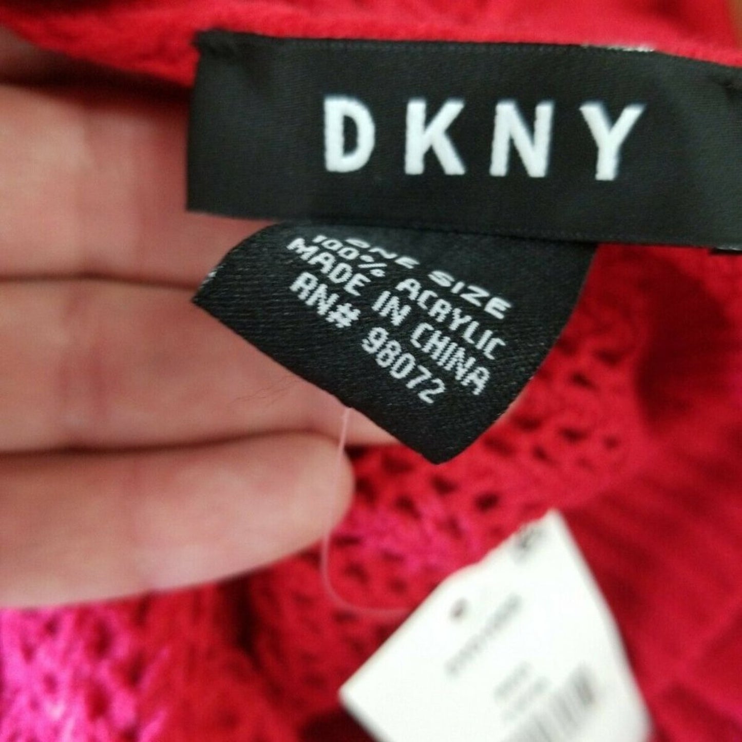 DKNY Red Open-Knit Blocked Scarf Open Weave COZY NEW gift holiday Unisex
