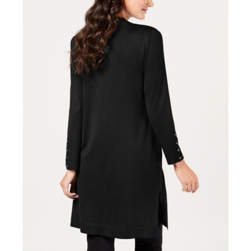 JM Collection Long Cardigan Lace-Up Long Sleeve Deep Black Petite Medium