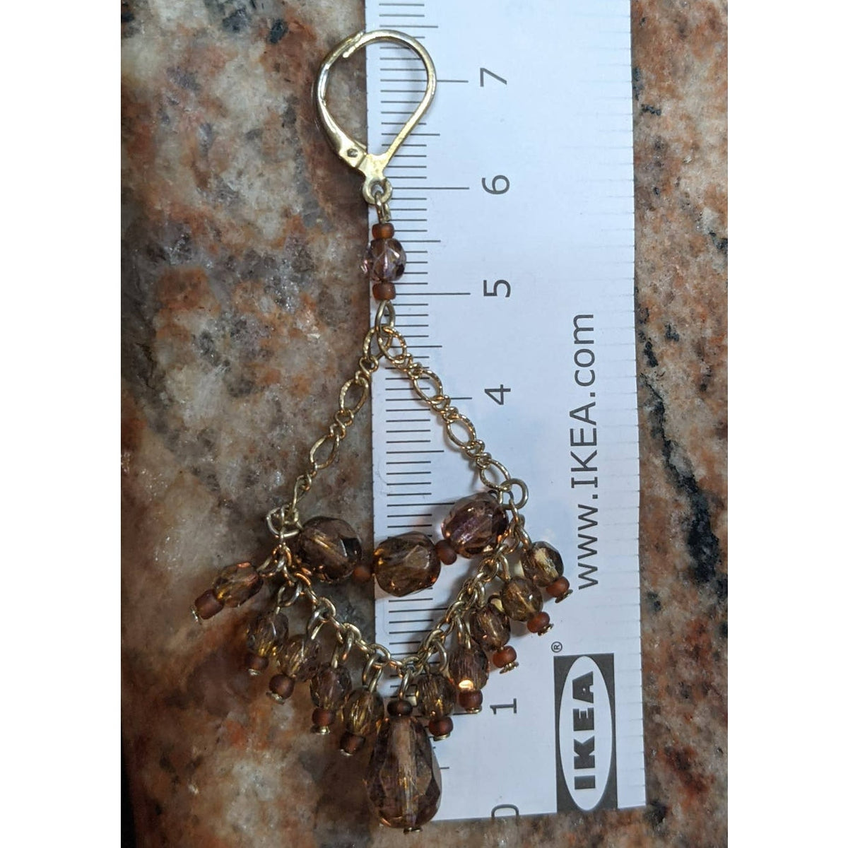 Vintage Brown Glass Gold Tone Chain Chandelier Drop Earrings Dangle with Clasps