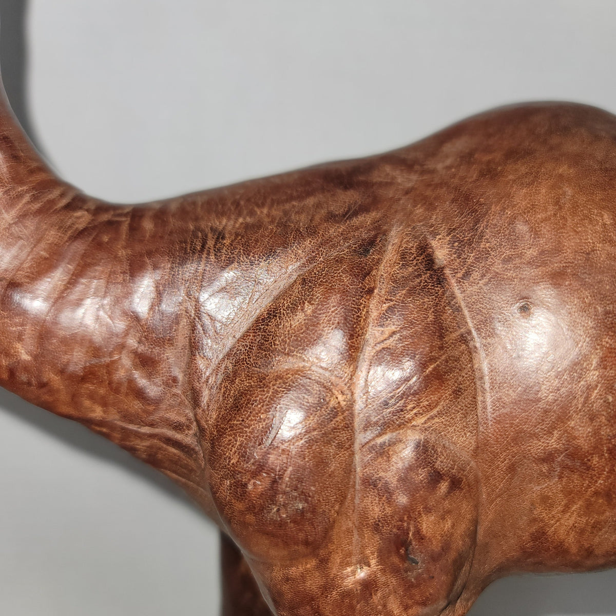 Vintage large Leather wrapped sculpture camel 14" glass eyes souvenir handmade