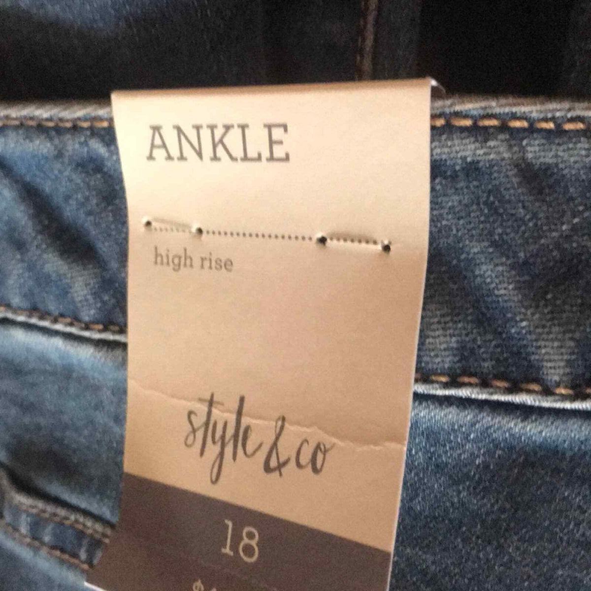 Style & Co Skinny Leg Bardot Denim Jeans Ankle High Rise Size 18 Medium Wash