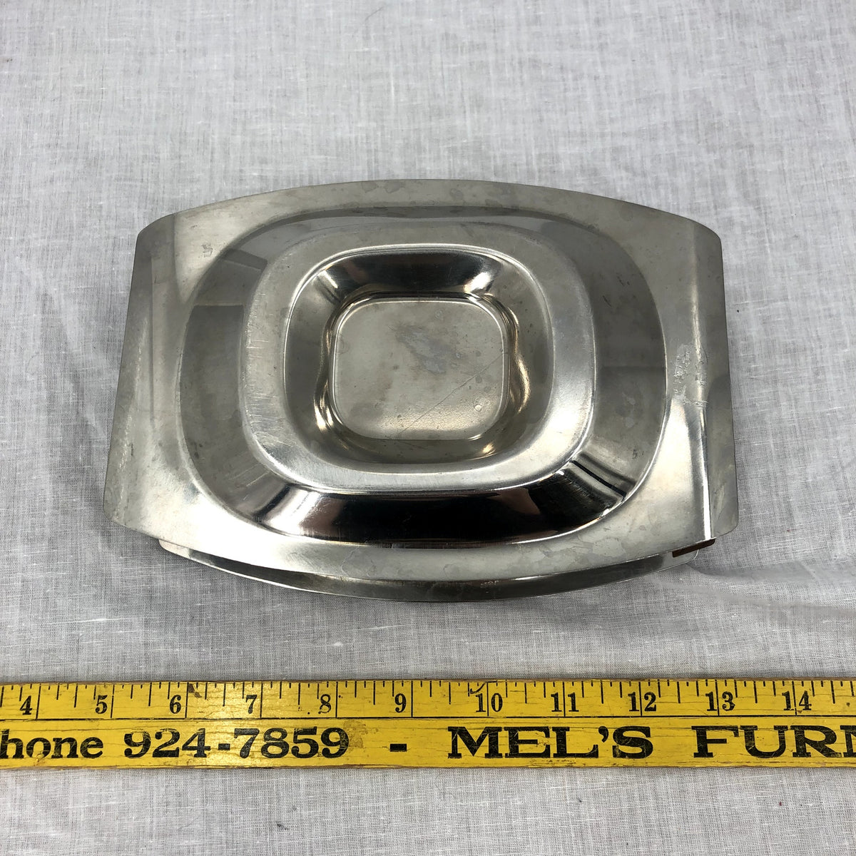 Danish One PIece Silver Tone Stainless Steel Wood Gravy Boat Midcentury Modern