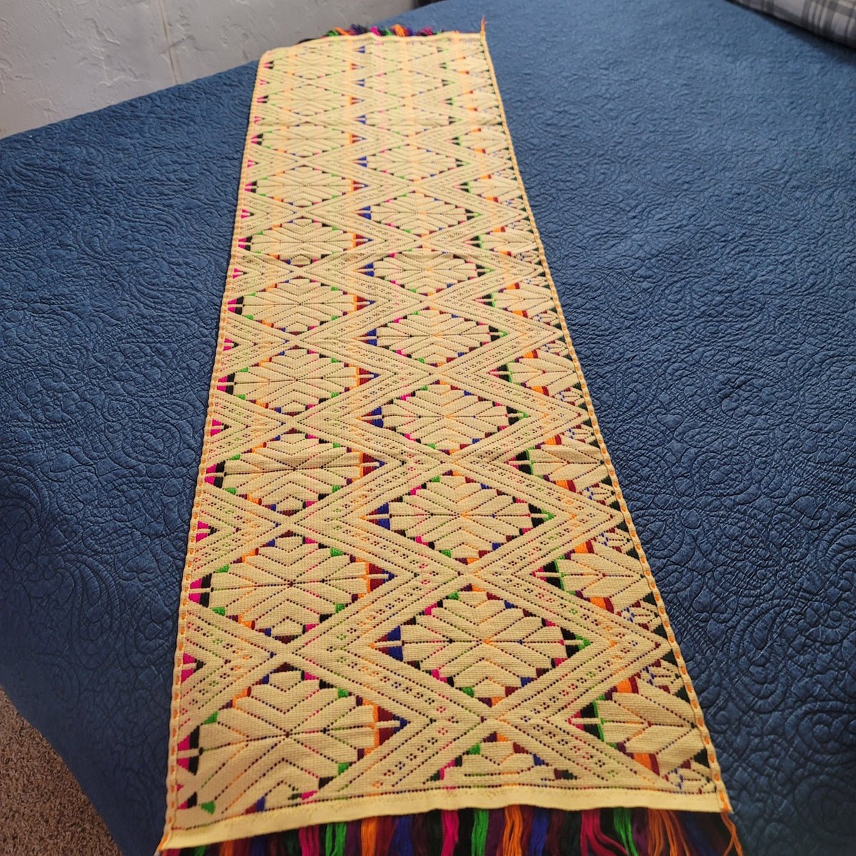 Handmade Multicolor Table Bed Console Dresser Runner Embroidery Geometric Linens