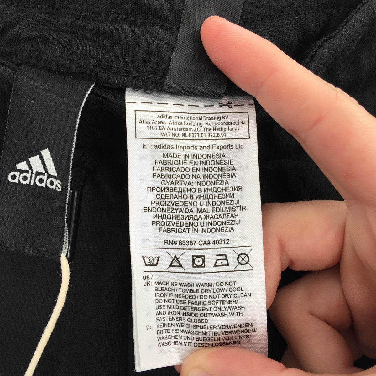 Adidas Track pants Black white Drawstring waist pockets ankle zip LARGE