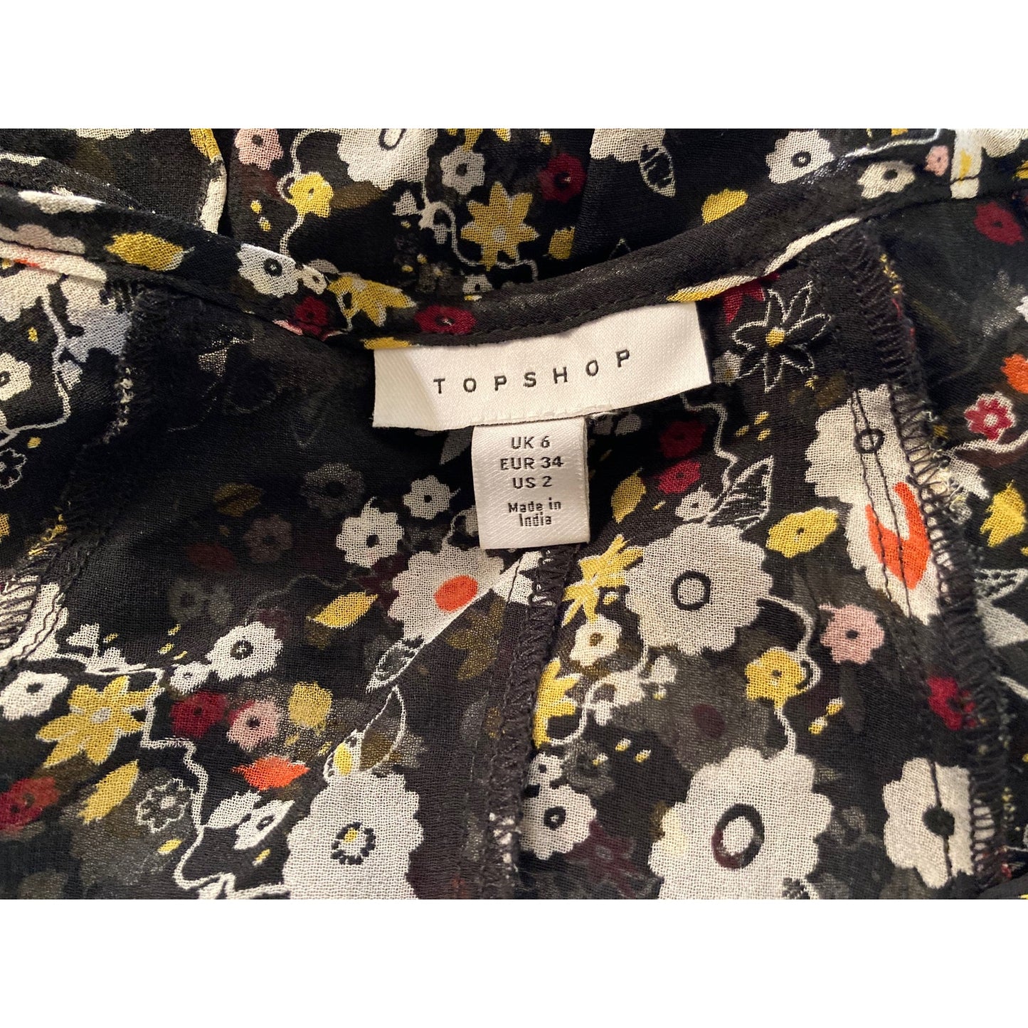 Topshop Sheer Chiffon Long Sleeve Ruffled Boho Mini Dress US 2 Black Floral NWT