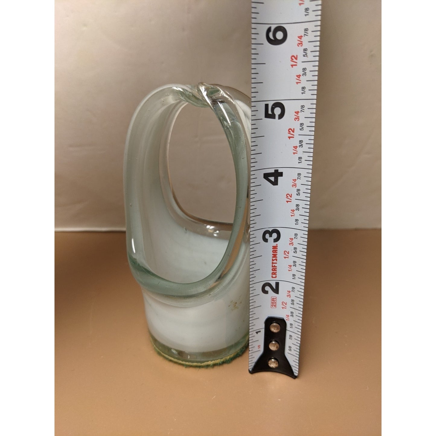 Vintage Molded Stretched Art Glass Basket Clear White Replacement Cup Hand Blown