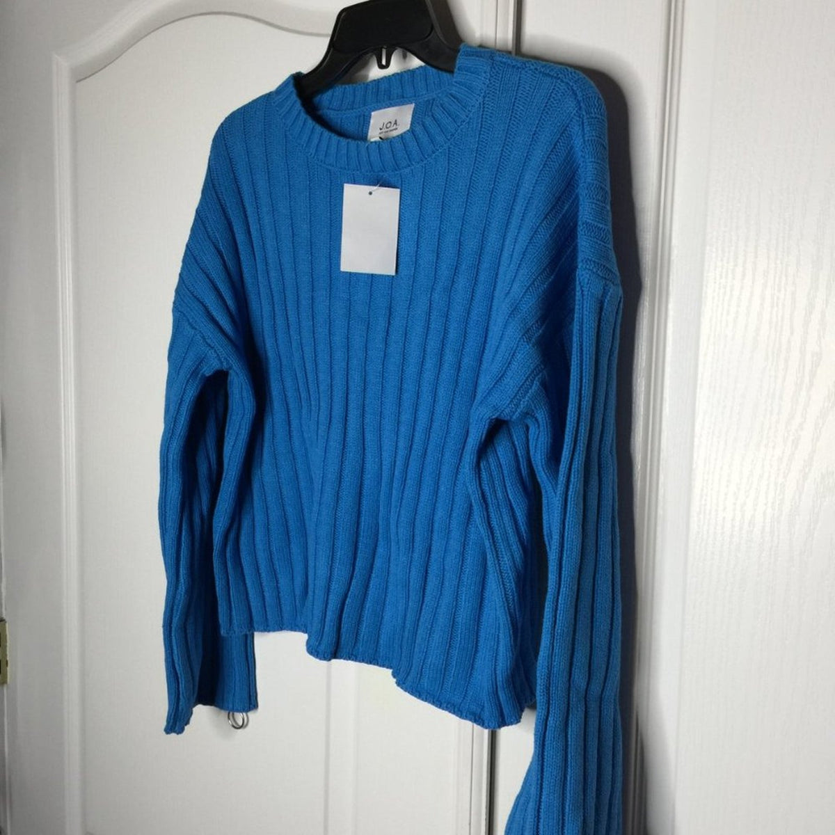 J.o.a. Pullover Sweater Zipper Sleeve Cuff Trim Ribbed Blue Size Small Winter