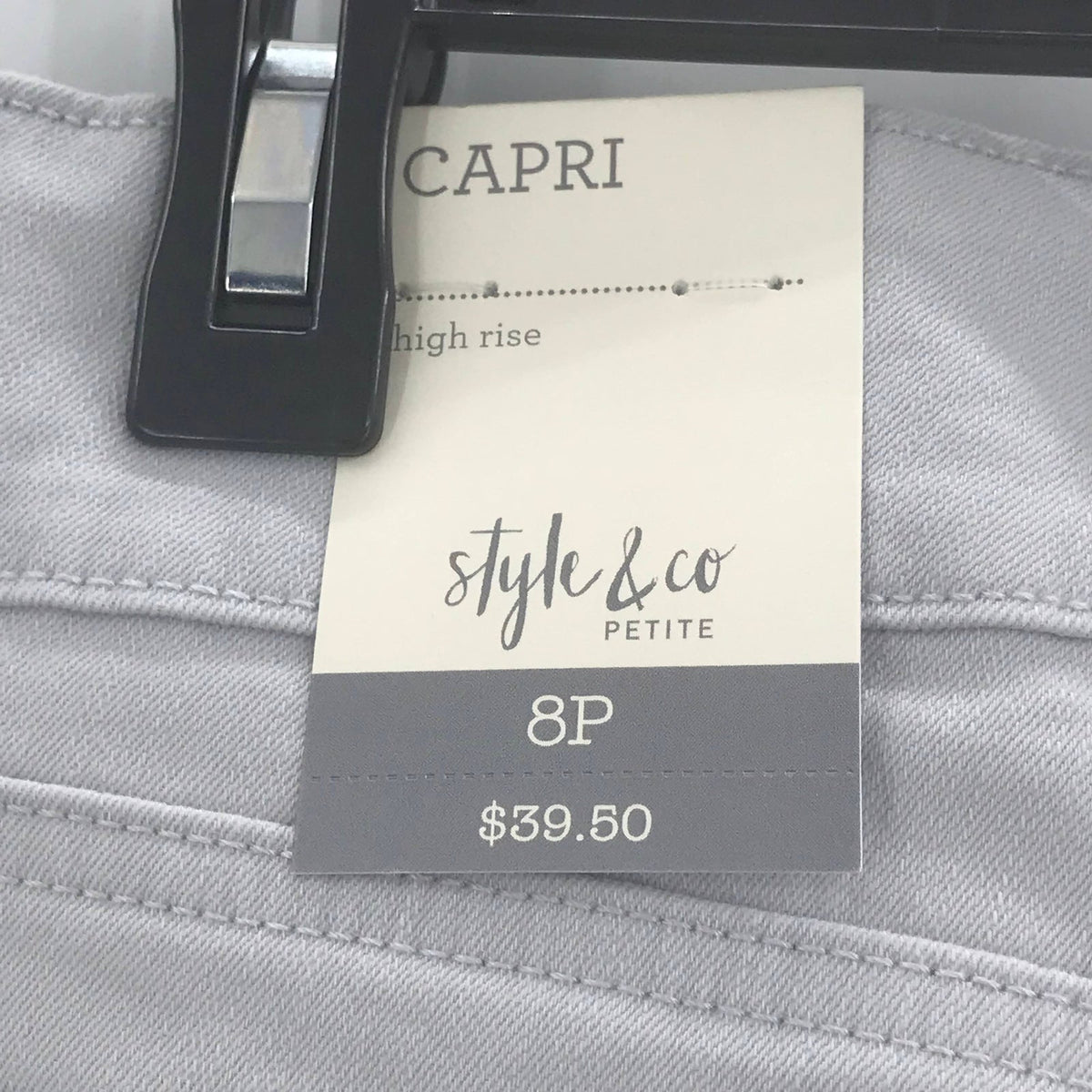 Style & Co Stretch High Rise Cuff Capri Pants Misty Harbor Gray 8P Petite
