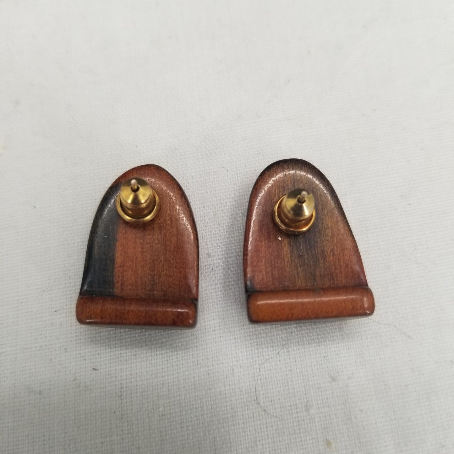 Vintage Wooden Brown Post Earrings Costume Jewelry Stained Finished MCM