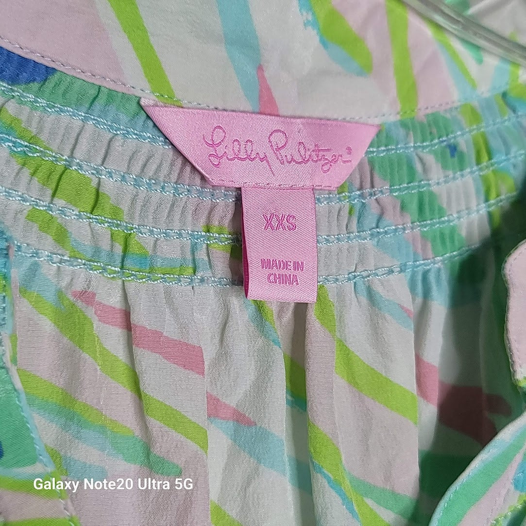 Lilly Pulitzer Size XXS extra small 100% Silk Blouse Top Shirt Elsa Pink Teal