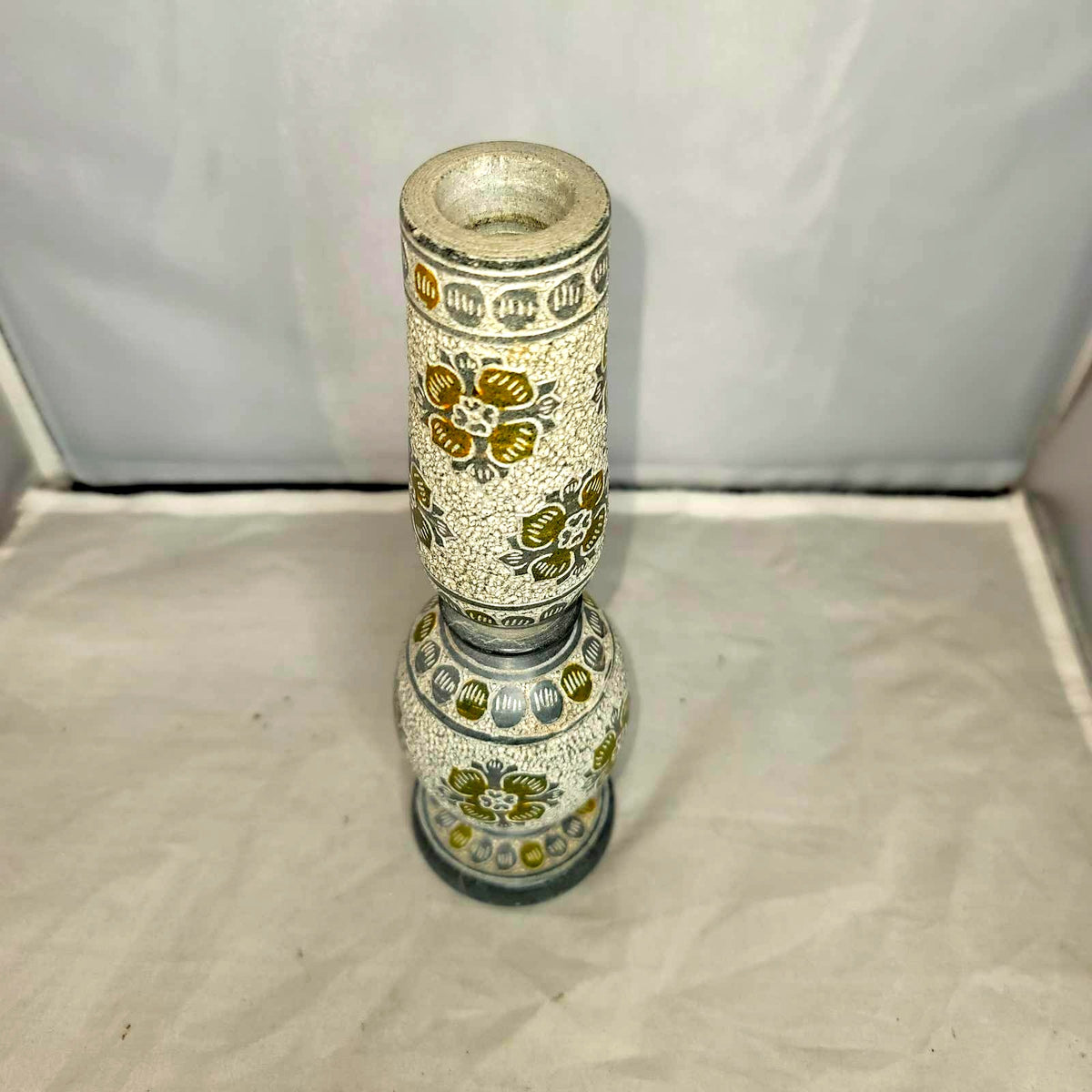 Etched taper Marble candlestick candle holder gray floral geometric heavy 9"