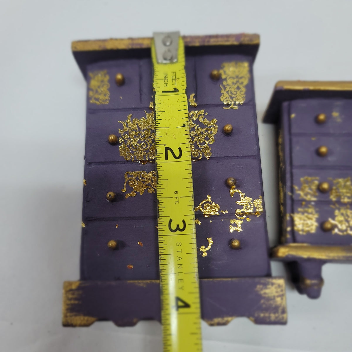 Handpainted Doll Furniture chest of drawers dresser purple gold BOHO Punk funky