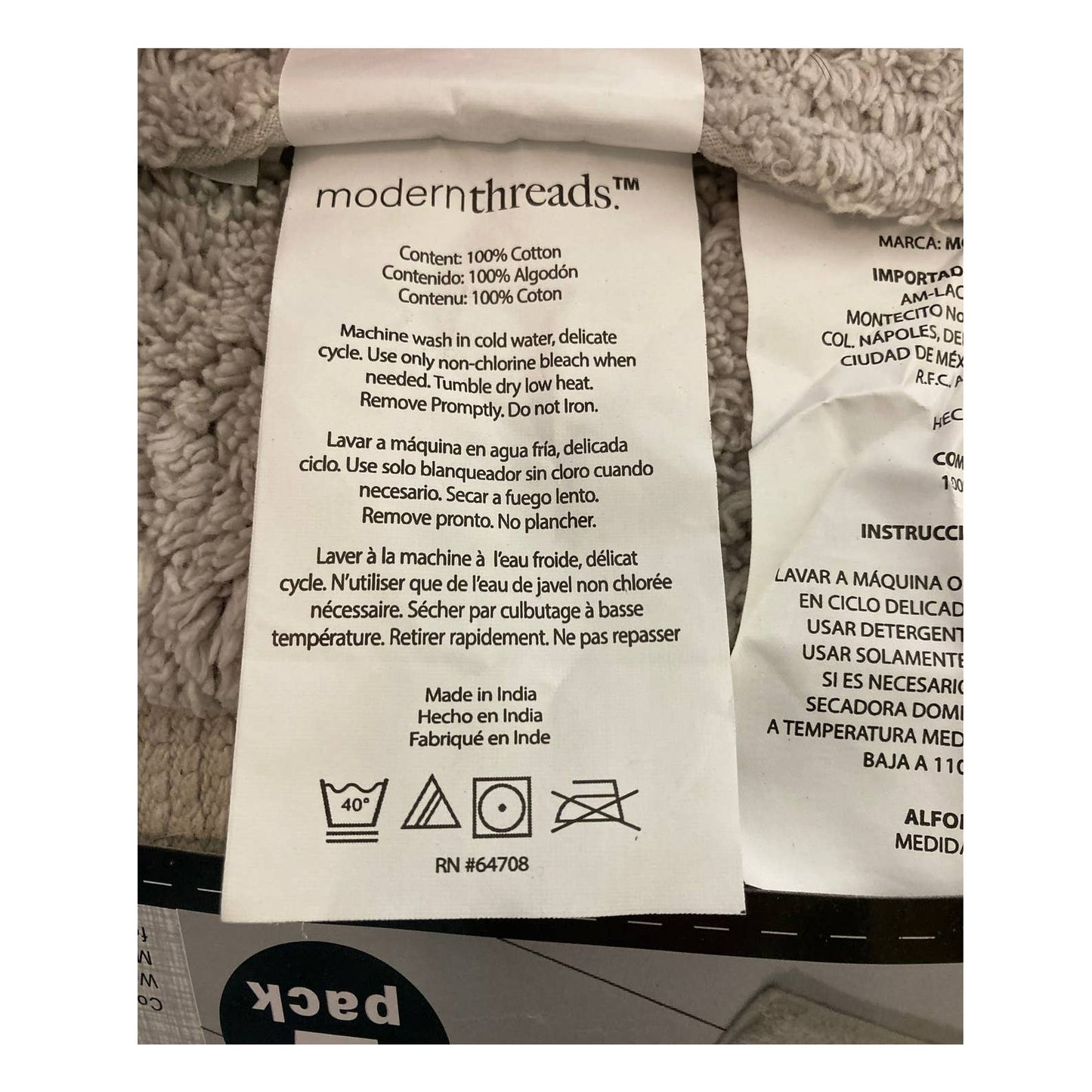 Modern Threads 2-Pack Non-Slip Backing Solid Loop Bath Mat Set in Silver NWT