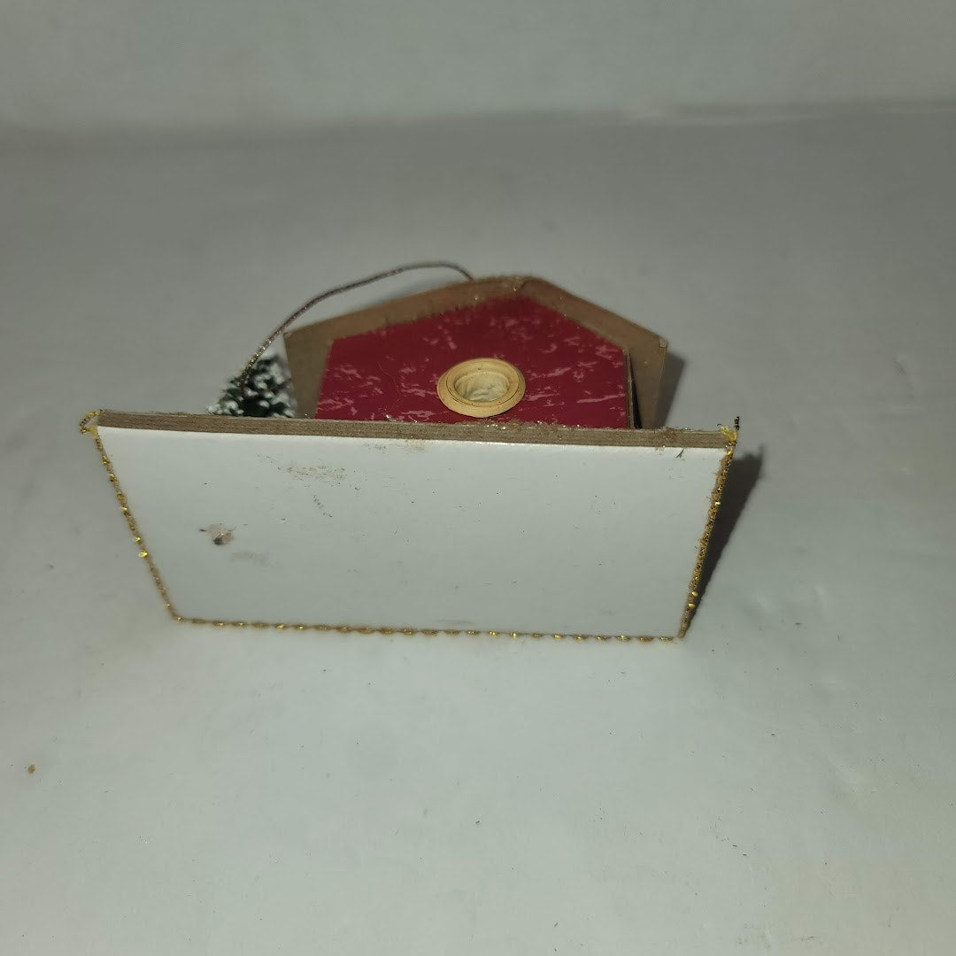 Vintage Christmas Putz house Cardboard Mica Red House with tree Ornament