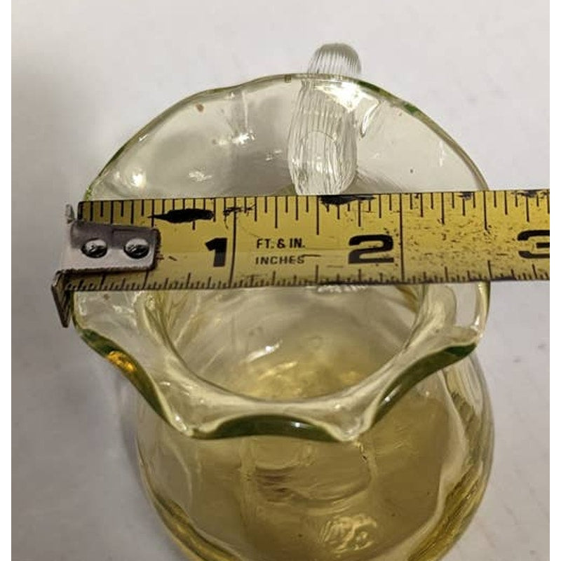 Vintage Uranium Glass Mini Vase handblown Handle JUG pitcher UV Reactive Tested