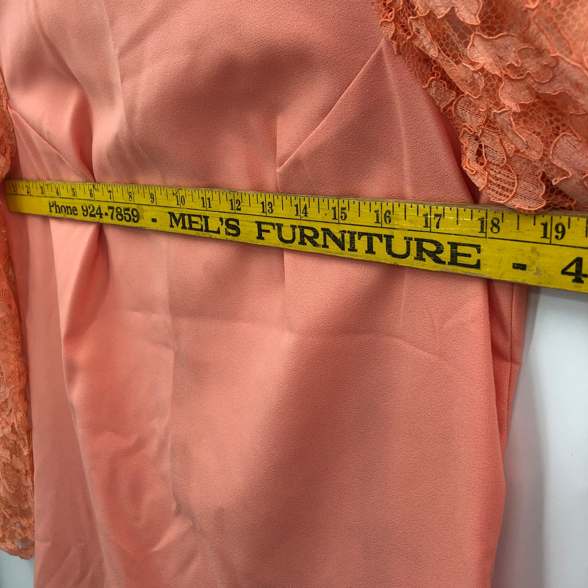 Vintage Womens Embroidered Lace Long Sleeve Mini Dress Orange 33 Inches