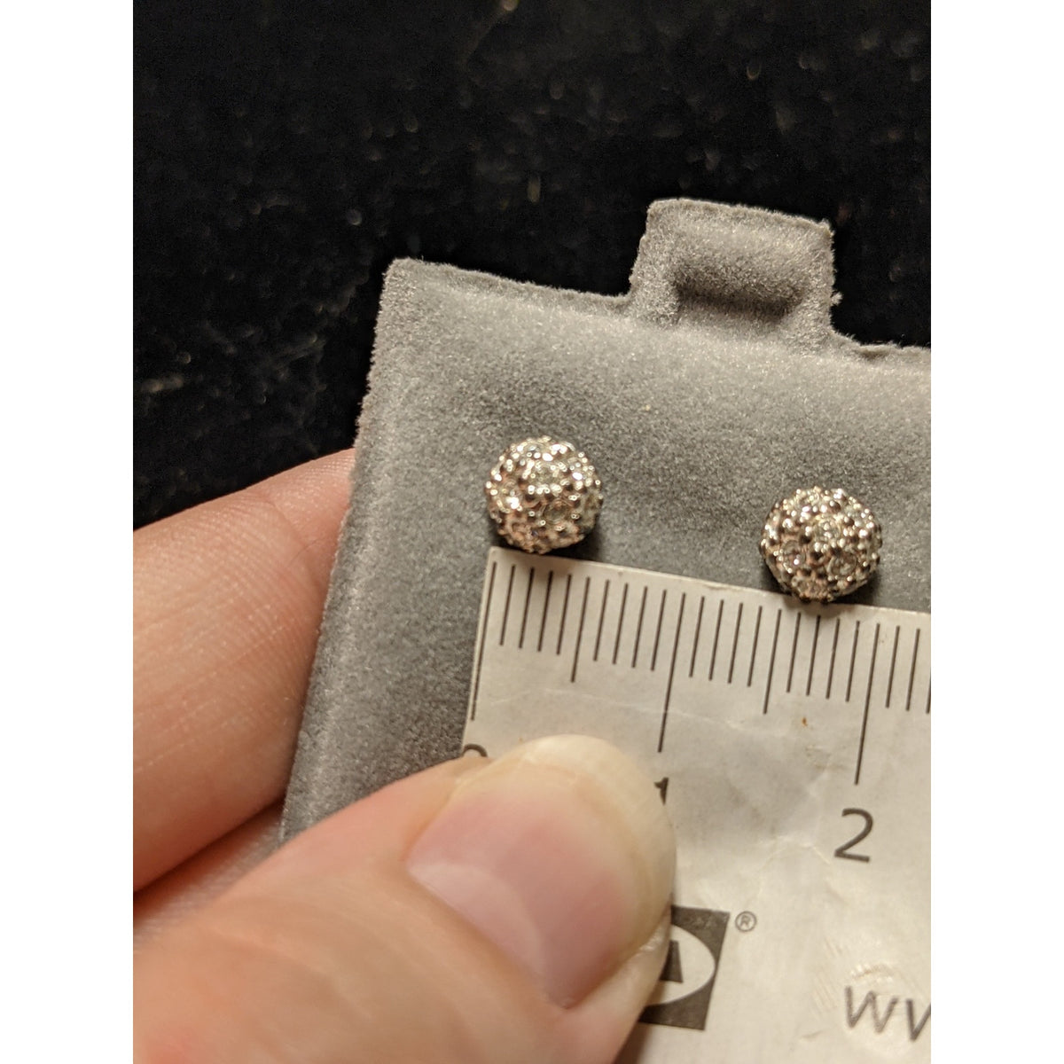 Monet Vintage Signed Disco Ball Post Earrings Silver Tone White Rhinestones