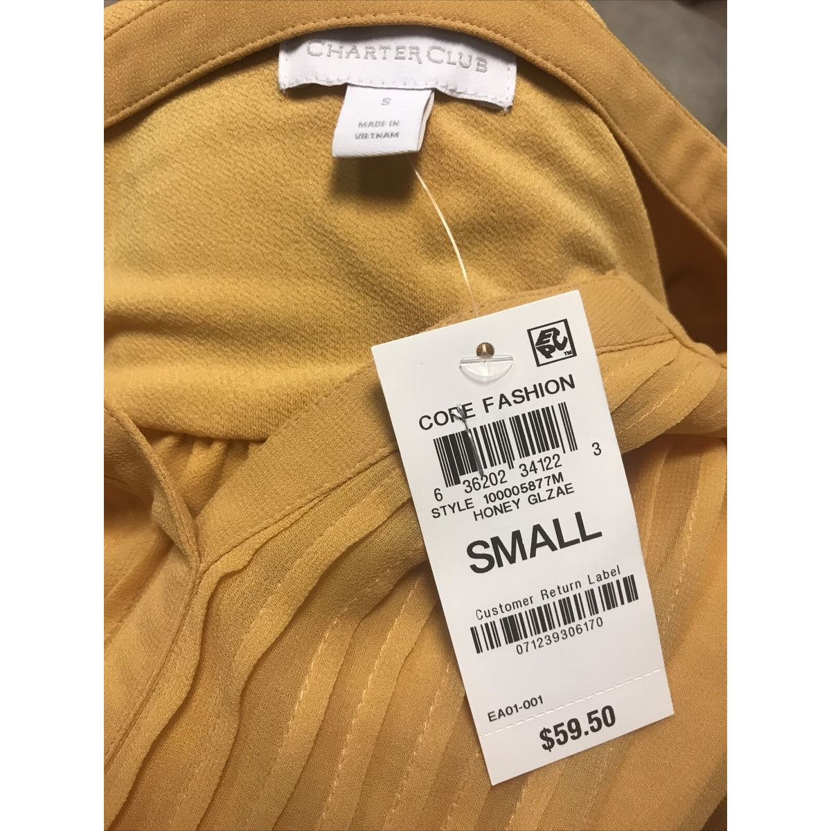 Charter Club NWT Women’s Yellow Honey Glaze Ruffle Sleeve Blouse Size Small