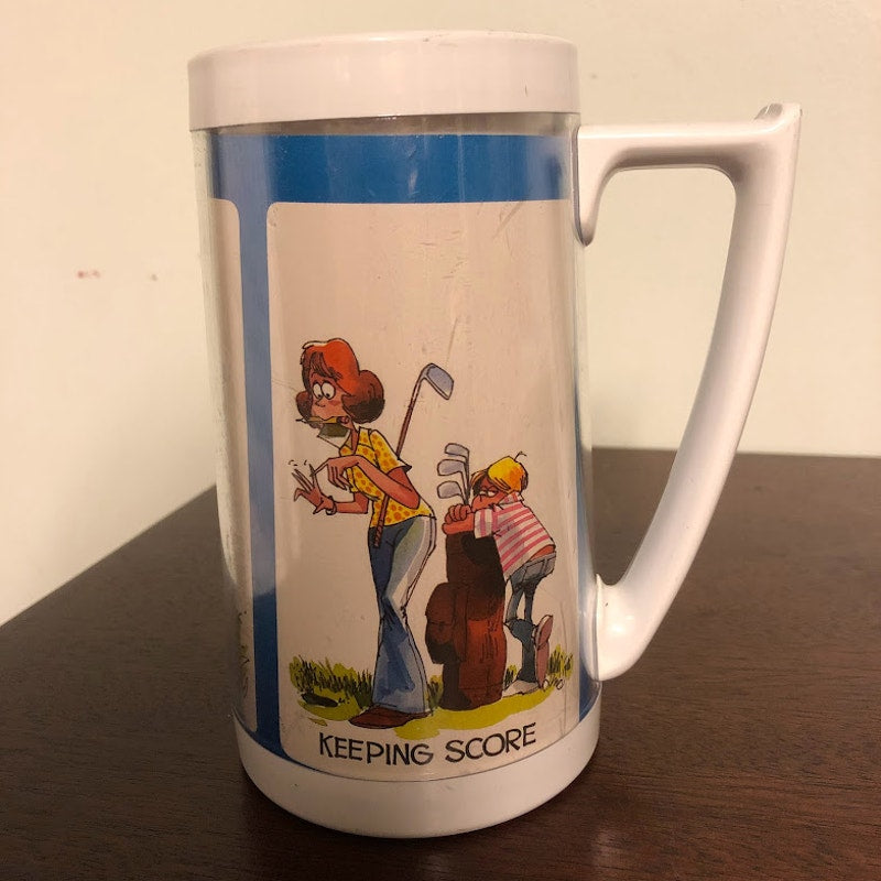 Thermo Serv Insulated Vintage 2 Plastic Mugs Tall Golf Humor Funny Pair