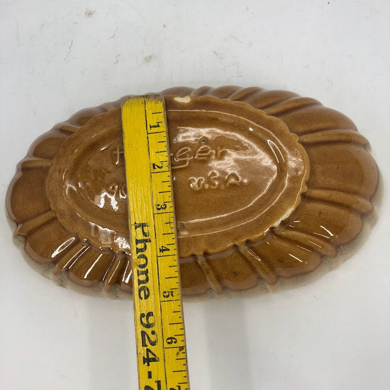 Haeger Oval Drip Glaze Brown Yellow Pottery Bowl Planter Console Dish