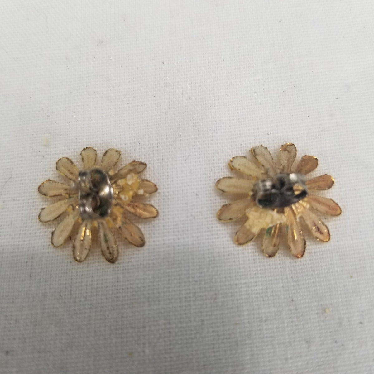 Vintage Yellow Golden Flower Metal Post Earrings Costume Jewelry