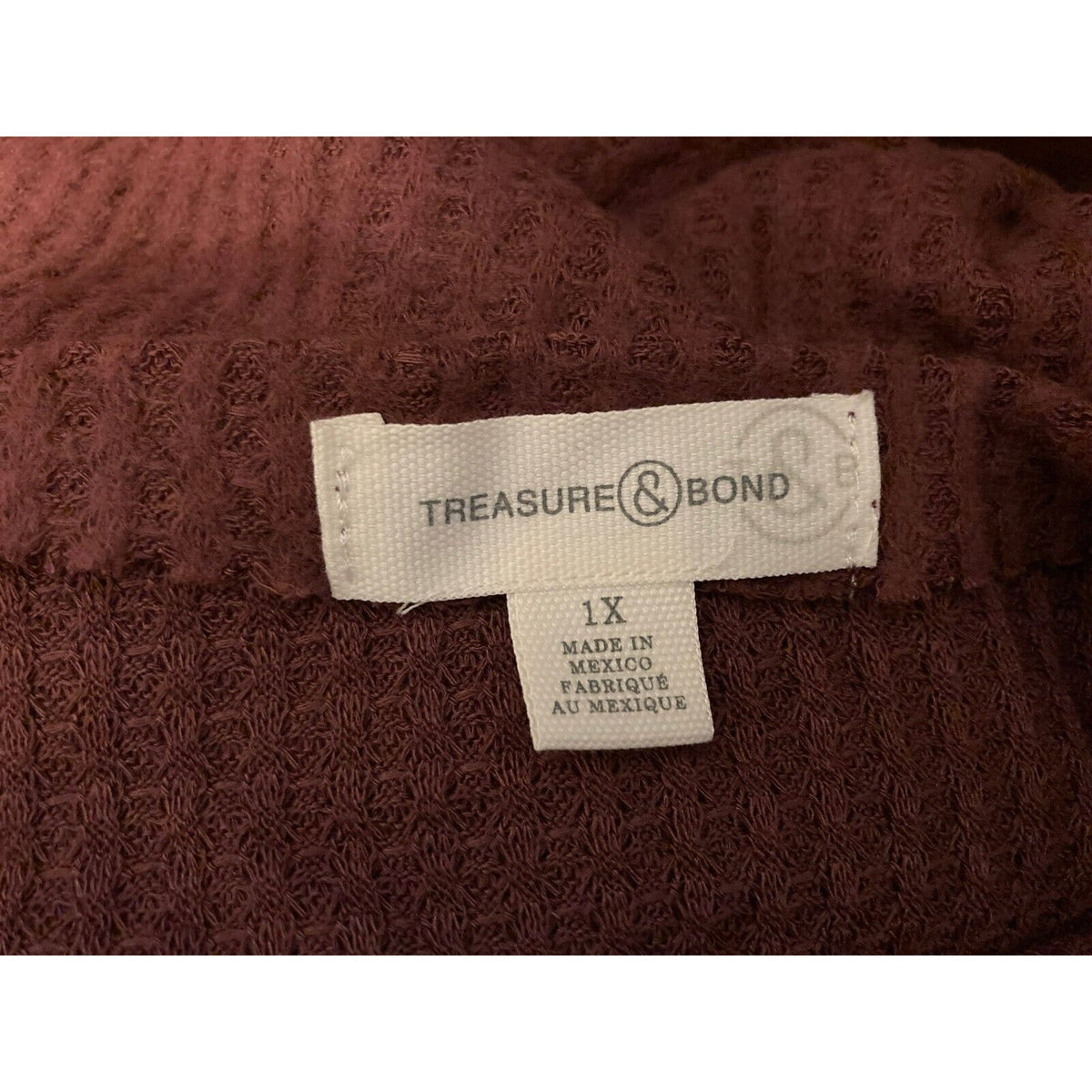 Treasure & Bond Off Shoulder Waffle Thermal Top Size 1X in Brown Chocolate NWT