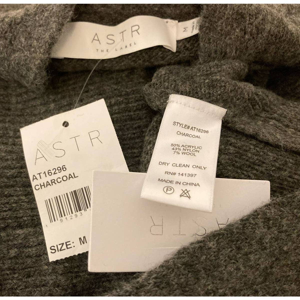 NWT Astr The Label Pleated Plunge Wrap Front Sweater Sz Medium in Charcoal