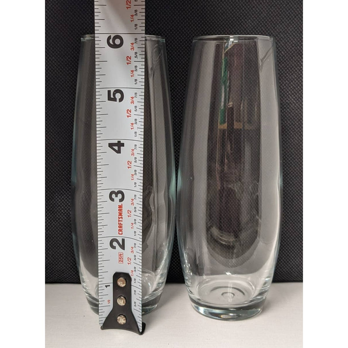 Vintage 6" Stemless Champagne Flutes Tapered Pair Clear Glass Pair of 2 Modern